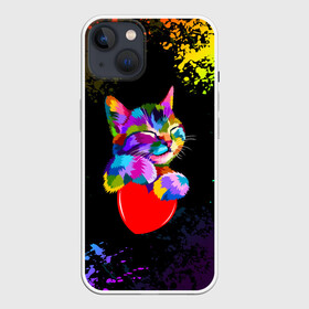 Чехол для iPhone 13 с принтом РАДУЖНЫЙ КОТИК   RAINBOW KITTY в Белгороде,  |  | heart | kitty | like | low poly | rainbow | животные | звери | котик | лайк | радуга | радужный котик | сердечко | цветные