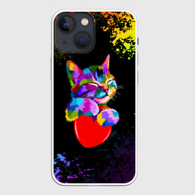 Чехол для iPhone 13 mini с принтом РАДУЖНЫЙ КОТИК   RAINBOW KITTY в Белгороде,  |  | heart | kitty | like | low poly | rainbow | животные | звери | котик | лайк | радуга | радужный котик | сердечко | цветные