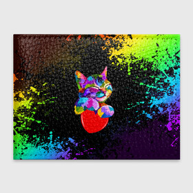 Обложка для студенческого билета с принтом РАДУЖНЫЙ КОТИК / RAINBOW KITTY в Белгороде, натуральная кожа | Размер: 11*8 см; Печать на всей внешней стороне | heart | kitty | like | low poly | rainbow | животные | звери | котик | лайк | радуга | радужный котик | сердечко | цветные