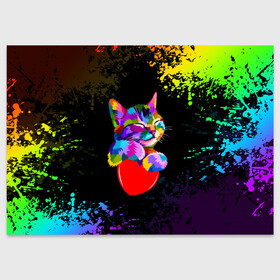 Поздравительная открытка с принтом РАДУЖНЫЙ КОТИК / RAINBOW KITTY в Белгороде, 100% бумага | плотность бумаги 280 г/м2, матовая, на обратной стороне линовка и место для марки
 | heart | kitty | like | low poly | rainbow | животные | звери | котик | лайк | радуга | радужный котик | сердечко | цветные