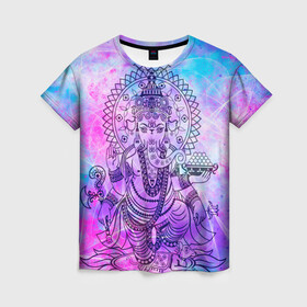 Женская футболка 3D с принтом Буддизм в Белгороде, 100% полиэфир ( синтетическое хлопкоподобное полотно) | прямой крой, круглый вырез горловины, длина до линии бедер | smoke | буддизм | ганеша | космос