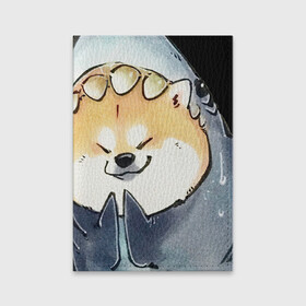 Обложка для паспорта матовая кожа с принтом Акуло-пёс в Белгороде, натуральная матовая кожа | размер 19,3 х 13,7 см; прозрачные пластиковые крепления | Тематика изображения на принте: акита ину | акула | арт | костюм | пёс | рисунок | рыжая собака | рыжий пёс | сиба ину | собака