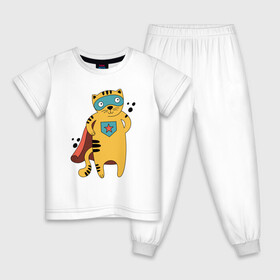 Детская пижама хлопок с принтом Кот Герой в Белгороде, 100% хлопок |  брюки и футболка прямого кроя, без карманов, на брюках мягкая резинка на поясе и по низу штанин
 | Тематика изображения на принте: кот | кот в плаще | котэ | маска | супер герой | супер кот