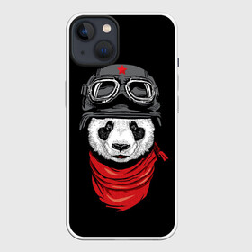 Чехол для iPhone 13 с принтом Панда Танкист в Белгороде,  |  | Тематика изображения на принте: animal | funny | panda | военный | животные | звери | милые | очки | панда | прикол | хипстер