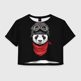 Женская футболка Crop-top 3D с принтом Панда Танкист  в Белгороде, 100% полиэстер | круглая горловина, длина футболки до линии талии, рукава с отворотами | Тематика изображения на принте: animal | funny | panda | военный | животные | звери | милые | очки | панда | прикол | хипстер