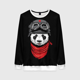 Женский свитшот 3D с принтом Панда Танкист  в Белгороде, 100% полиэстер с мягким внутренним слоем | круглый вырез горловины, мягкая резинка на манжетах и поясе, свободная посадка по фигуре | Тематика изображения на принте: animal | funny | panda | военный | животные | звери | милые | очки | панда | прикол | хипстер