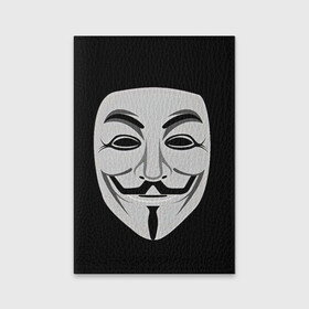 Обложка для паспорта матовая кожа с принтом Guy Fawkes в Белгороде, натуральная матовая кожа | размер 19,3 х 13,7 см; прозрачные пластиковые крепления | Тематика изображения на принте: белый | бородка | гай фокс | лицо | маска | усы | черный
