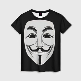 Женская футболка 3D с принтом Guy Fawkes в Белгороде, 100% полиэфир ( синтетическое хлопкоподобное полотно) | прямой крой, круглый вырез горловины, длина до линии бедер | белый | бородка | гай фокс | лицо | маска | усы | черный