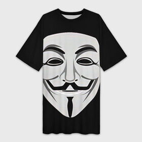 Платье-футболка 3D с принтом Guy Fawkes в Белгороде,  |  | белый | бородка | гай фокс | лицо | маска | усы | черный
