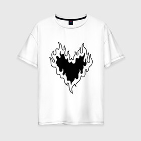 Женская футболка хлопок Oversize с принтом СЕРДЦЕ В ОГНЕ / HEART ON FIRE в Белгороде, 100% хлопок | свободный крой, круглый ворот, спущенный рукав, длина до линии бедер
 | love. | tattoo | любовь | минимализм | огонь | партак | сердце | сердце в огне | тату | чёрно белое