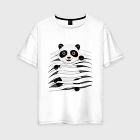 Женская футболка хлопок Oversize с принтом МАЛЫШ ПАНДА в Белгороде, 100% хлопок | свободный крой, круглый ворот, спущенный рукав, длина до линии бедер
 | baby | bear | china | honey | little | panda | sweet | texture | иллюзия | китай | малыш | медведь | милый | мишка | няшка | панда | текстуры