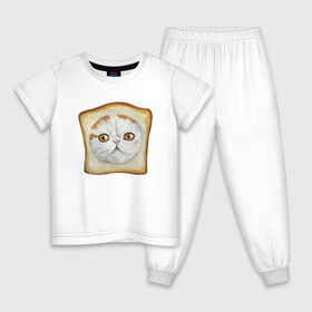 Детская пижама хлопок с принтом Bread Cat в Белгороде, 100% хлопок |  брюки и футболка прямого кроя, без карманов, на брюках мягкая резинка на поясе и по низу штанин
 | Тематика изображения на принте: animal | bread | cat | cute | kitty | meow | друг | еда | животные | киска | кися | китти | кот | котенок | котик | котэ | кошечка | кошка | мур | мяу | питомец | хлеб