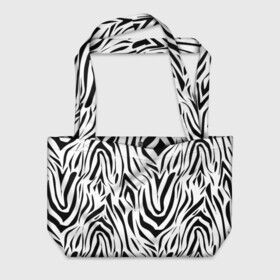 Пляжная сумка 3D с принтом Черно-белая зебра в Белгороде, 100% полиэстер | застегивается на металлическую кнопку; внутренний карман застегивается на молнию. Стенки укреплены специальным мягким материалом, чтобы защитить содержимое от несильных ударов
 | зебра | модный | молодежный | популярный | современный | тигровый | тренд | черно белый