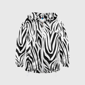 Детская ветровка 3D с принтом Черно-белая зебра в Белгороде, 100% полиэстер | подол и капюшон оформлены резинкой с фиксаторами, по бокам два кармана без застежек, один потайной карман на груди | Тематика изображения на принте: зебра | модный | молодежный | популярный | современный | тигровый | тренд | черно белый