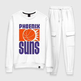 Женский костюм хлопок с принтом Phoenix Suns в Белгороде, 100% хлопок | на свитшоте круглая горловина, мягкая резинка по низу. Брюки заужены к низу, на них два вида карманов: два 