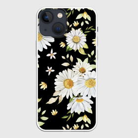 Чехол для iPhone 13 mini с принтом Ромашки на черном фоне в Белгороде,  |  | Тематика изображения на принте: девушкам | девушке | природа | ромахи | ромашки | рошамшка | цветочки | цветы
