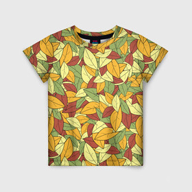 Детская футболка 3D с принтом Яркие осенние листья в Белгороде, 100% гипоаллергенный полиэфир | прямой крой, круглый вырез горловины, длина до линии бедер, чуть спущенное плечо, ткань немного тянется | желтые | зеленые | золотая | красные | листья | осенний | осень | яркие