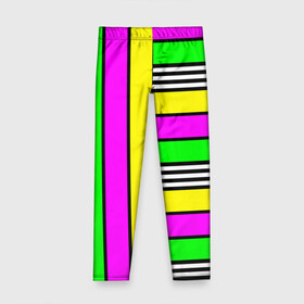Детские леггинсы 3D с принтом полосатый неоновый модный узор в Белгороде, полиэстер 85%, спандекс 15% | эластичный пояс, зауженный крой | желтый неоновый | молодежный | неон | неоновый | неоновый зеленый | полосатый | разноцветный | розовый неоновый
