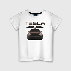 Детская футболка хлопок с принтом TESLA MODEL X в Белгороде, 100% хлопок | круглый вырез горловины, полуприлегающий силуэт, длина до линии бедер | model x | tesla | tesla model x | авто | автомобили | машины | модель х | тесла | тесла модель х