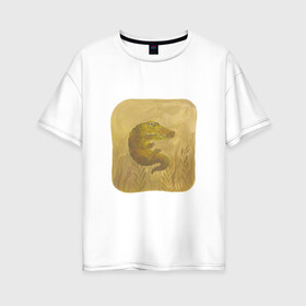 Женская футболка хлопок Oversize с принтом Крокодильчик в Белгороде, 100% хлопок | свободный крой, круглый ворот, спущенный рукав, длина до линии бедер
 | арт | болото | крокодил | крокодильчик | озеро | природа | рисунок
