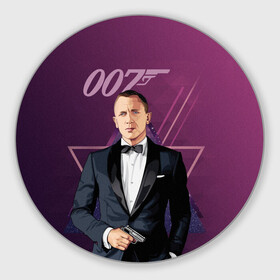 Коврик для мышки круглый с принтом агент 007 Джеймс Бонд в Белгороде, резина и полиэстер | круглая форма, изображение наносится на всю лицевую часть | 007 | bond | james bond | no time to die | бонд | джеймс бонд | кино | не время умирать