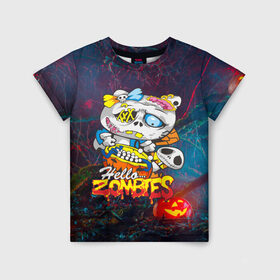 Детская футболка 3D с принтом Hello Zombies в Белгороде, 100% гипоаллергенный полиэфир | прямой крой, круглый вырез горловины, длина до линии бедер, чуть спущенное плечо, ткань немного тянется | hello kitty | hello zombies | зомбак | зомби | китти | ужасы | хеллоуин | хэллоуин