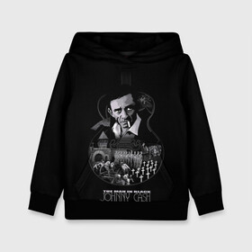 Детская толстовка 3D с принтом JOHNNY CASH в Белгороде, 100% полиэстер | двухслойный капюшон со шнурком для регулировки, мягкие манжеты на рукавах и по низу толстовки, спереди карман-кенгуру с мягким внутренним слоем | black | blues | cash | dark | guitar | johnny | man | rock | usa | блюз | гитара | джони | джонни | кэш | музыка | разное | рок | сша | человек | черный