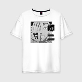Женская футболка хлопок Oversize с принтом Токийские Мстители Ханма в Белгороде, 100% хлопок | свободный крой, круглый ворот, спущенный рукав, длина до линии бедер
 | shuuji hanma | вальхалла | свастика | сюдзи | ханма