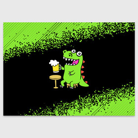 Поздравительная открытка с принтом Пивозавр - Краска в Белгороде, 100% бумага | плотность бумаги 280 г/м2, матовая, на обратной стороне линовка и место для марки
 | Тематика изображения на принте: dinosaur | pivo | pivozavr | динозавр | краска | прикол | спрей