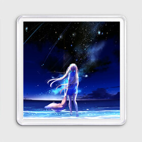 Магнит 55*55 с принтом Animegirl Night Sea в Белгороде, Пластик | Размер: 65*65 мм; Размер печати: 55*55 мм | аниме девушка | градиент | девочка | звезды | луна | море | на каждый день | небо | облака | океан | персонаж | синее | синий