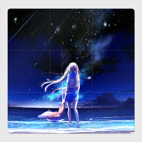 Магнитный плакат 3Х3 с принтом Animegirl Night Sea в Белгороде, Полимерный материал с магнитным слоем | 9 деталей размером 9*9 см | аниме девушка | градиент | девочка | звезды | луна | море | на каждый день | небо | облака | океан | персонаж | синее | синий
