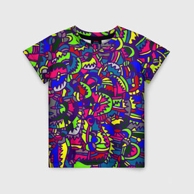 Детская футболка 3D с принтом Гравитация в Белгороде, 100% гипоаллергенный полиэфир | прямой крой, круглый вырез горловины, длина до линии бедер, чуть спущенное плечо, ткань немного тянется | графика | линия | неон | рисунок | цвет