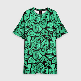 Детское платье 3D с принтом Зеленый абстрактный узор в Белгороде, 100% полиэстер | прямой силуэт, чуть расширенный к низу. Круглая горловина, на рукавах — воланы | Тематика изображения на принте: абстрактный | в горошек | граффити | детский современный | зелено черный | простой | ретро