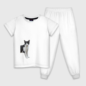 Детская пижама хлопок с принтом смотрящая кошка в Белгороде, 100% хлопок |  брюки и футболка прямого кроя, без карманов, на брюках мягкая резинка на поясе и по низу штанин
 | голова | домашнее животное | животное | зверь | кот | котёнок | кошка