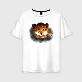 Женская футболка хлопок Oversize с принтом Львенок акварельный в Белгороде, 100% хлопок | свободный крой, круглый ворот, спущенный рукав, длина до линии бедер
 | africa | animal | cat | cute | kid | lion | lion cub | orange | африка | животное | кошка | лев | львенок | малыш | милый | оранжевый