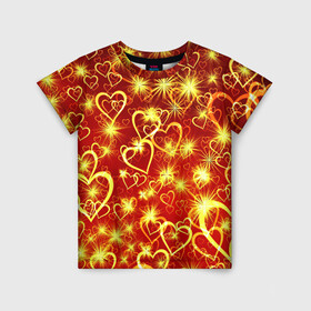 Детская футболка 3D с принтом Любовный взрыв в Белгороде, 100% гипоаллергенный полиэфир | прямой крой, круглый вырез горловины, длина до линии бедер, чуть спущенное плечо, ткань немного тянется | любовь | салют | сердечки | сердца | сердце | фейверк