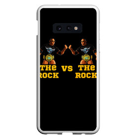 Чехол для Samsung S10E с принтом The ROCK VS The ROCK в Белгороде, Силикон | Область печати: задняя сторона чехла, без боковых панелей | versus | двойники | дуэйн джонсон | жёлтый | пояс | скала против скалы | чёрный