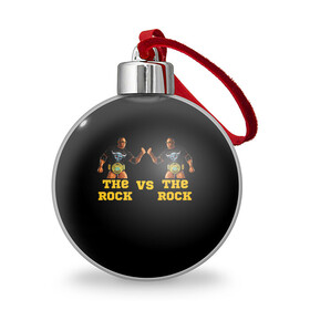 Ёлочный шар с принтом The ROCK VS The ROCK в Белгороде, Пластик | Диаметр: 77 мм | versus | двойники | дуэйн джонсон | жёлтый | пояс | скала против скалы | чёрный