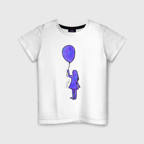 Детская футболка хлопок с принтом Девочка с шариком в Белгороде, 100% хлопок | круглый вырез горловины, полуприлегающий силуэт, длина до линии бедер | акварель | воздушный шарик | девочка | космос