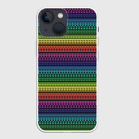 Чехол для iPhone 13 mini с принтом Этнический радужный орнамент в Белгороде,  |  | ажурный | желтый | красный | неоновый | орнамент | полосатый | популярный | радуга | разноцветный | современный | фиолетовый | этнический
