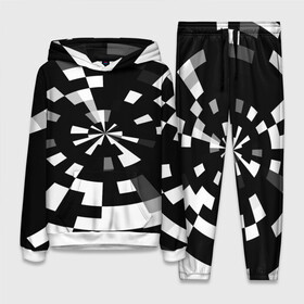 Женский костюм 3D (с толстовкой) с принтом Черно белый фон иллюзии в Белгороде,  |  | абстрактный | геометрический | дизайн | иллюзия | кривая | линии | пиксель | текстура | узор