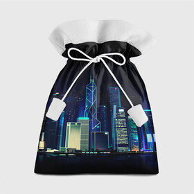 Подарочный 3D мешок с принтом СВЕТЯЩИЙСЯ ГОРОД в Белгороде, 100% полиэстер | Размер: 29*39 см | вышки | город | здание | мегаполис | неон
