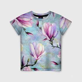 Детская футболка 3D с принтом Живописная магнолия в Белгороде, 100% гипоаллергенный полиэфир | прямой крой, круглый вырез горловины, длина до линии бедер, чуть спущенное плечо, ткань немного тянется | бутоны | весна | живописный | живопись | картина | крупные цветы | магнолия | небесный | нежные | холст | художественный | цветочки | цветочный | цветы