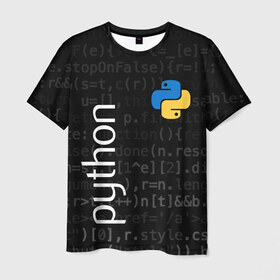 Мужская футболка 3D с принтом PYTHON / ПАЙТОН в Белгороде, 100% полиэфир | прямой крой, круглый вырез горловины, длина до линии бедер | big data | hacker | it | python | айти | база данных | взлом | искусственный интелект. | кодер | нейросети | пайтон | питон | прогер | программирование | программист | разработчик | хакер | языки программирования