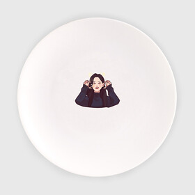 Тарелка с принтом Aeong  в Белгороде, фарфор | диаметр - 210 мм
диаметр для нанесения принта - 120 мм | Тематика изображения на принте: aeong sticker | black pink | bts | kpop | кошка | чон соми
