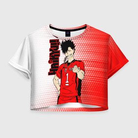 Женская футболка Crop-top 3D с принтом Куроо Тецуро / Kuroo Tetsuro в Белгороде, 100% полиэстер | круглая горловина, длина футболки до линии талии, рукава с отворотами | haikyu | haikyuu | hinata shoyo | kuroo tetsuro | volleyball | аниме волейбол | волейбол | волейбол аниме | куро | куро сан | куроо тецуро | некома | сёё хината | хината шое | шоё хината