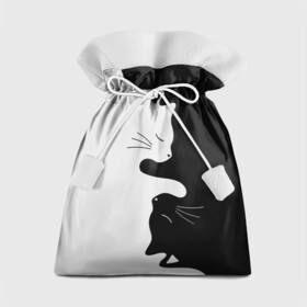 Подарочный 3D мешок с принтом Коты инь янь в Белгороде, 100% полиэстер | Размер: 29*39 см | Тематика изображения на принте: cat | домашние животные | звери | инь и янь | инь янь | кот | коты | кошка | кошки | черно белое | чернобелое | черное и белое