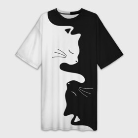 Платье-футболка 3D с принтом Коты инь янь в Белгороде,  |  | cat | домашние животные | звери | инь и янь | инь янь | кот | коты | кошка | кошки | черно белое | чернобелое | черное и белое