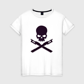 Женская футболка хлопок с принтом Warhammer Roger в Белгороде, 100% хлопок | прямой крой, круглый вырез горловины, длина до линии бедер, слегка спущенное плечо | chainsword | jolly roger | pirate | skull | warhammer | вархаммер | пиломеч | пиратский флаг | череп