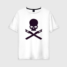 Женская футболка хлопок Oversize с принтом Warhammer Roger в Белгороде, 100% хлопок | свободный крой, круглый ворот, спущенный рукав, длина до линии бедер
 | chainsword | jolly roger | pirate | skull | warhammer | вархаммер | пиломеч | пиратский флаг | череп